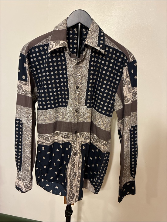 Mondo Di Marco Other - Mondo Di Marco Men's Paisley Patchwork Button-Up Shirt in Black and Brown vtg